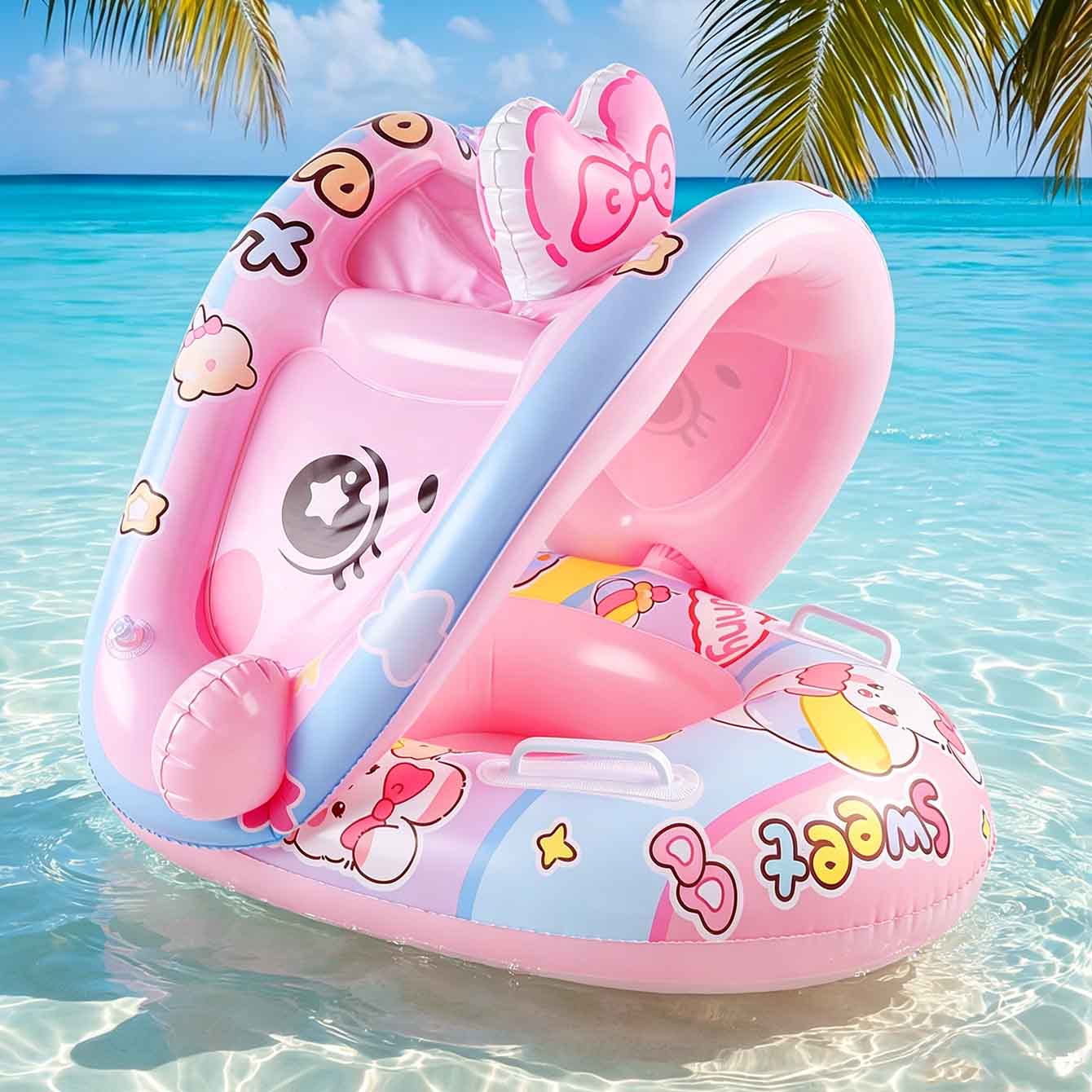 Pool Float Ring Inflatable - 1PC opblaasbare zwembadvlotterstoel met luifel, rugleuning,