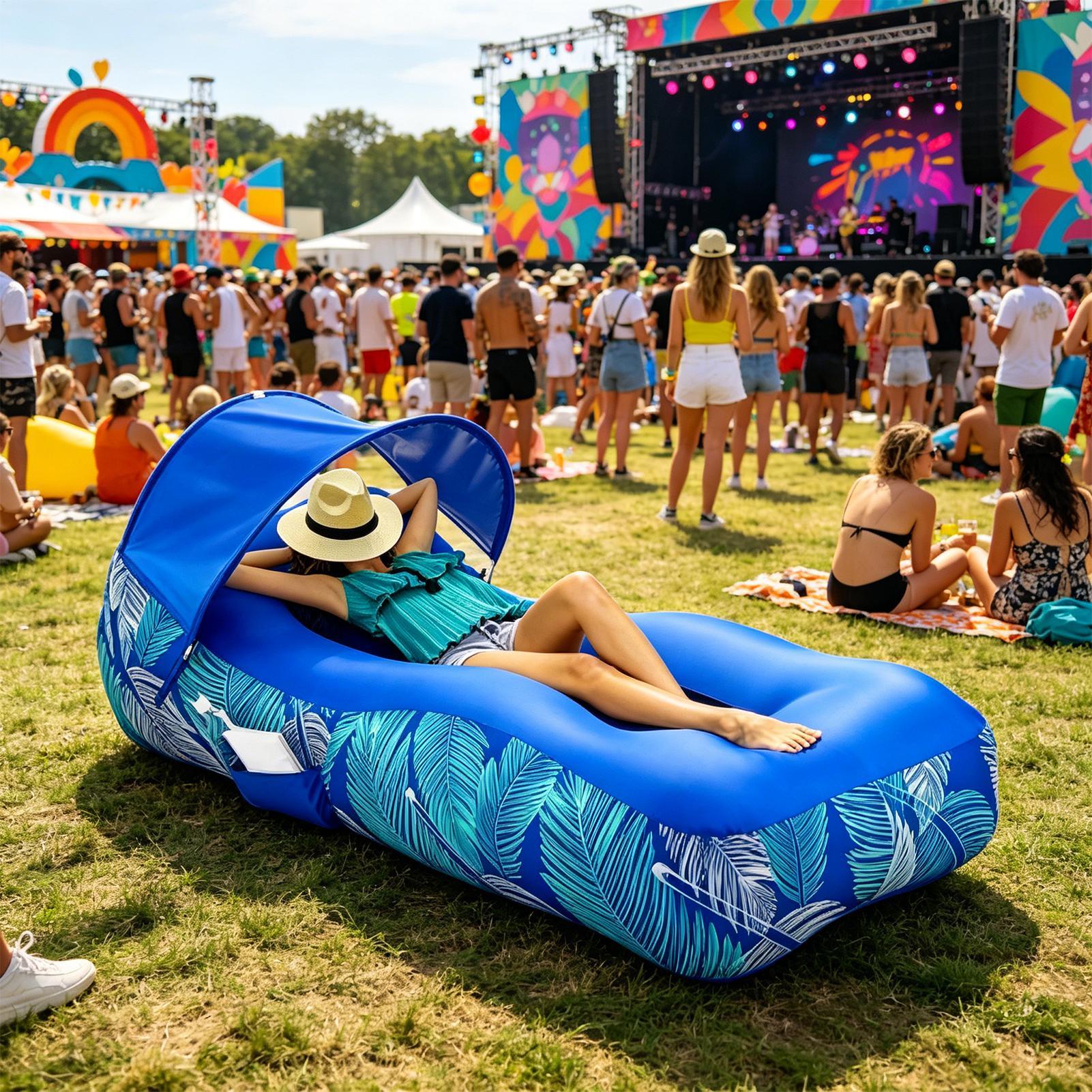 Pool Lounger Inflatable - Opblaasbare ligstoel met zonnescherm, draagbare strandluifelbank
