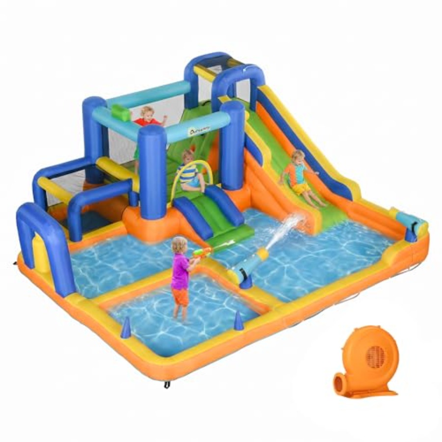 Water Slide Inflatable - Opblaasbare waterglijbaan 7-in-1 springkasteel met 450W