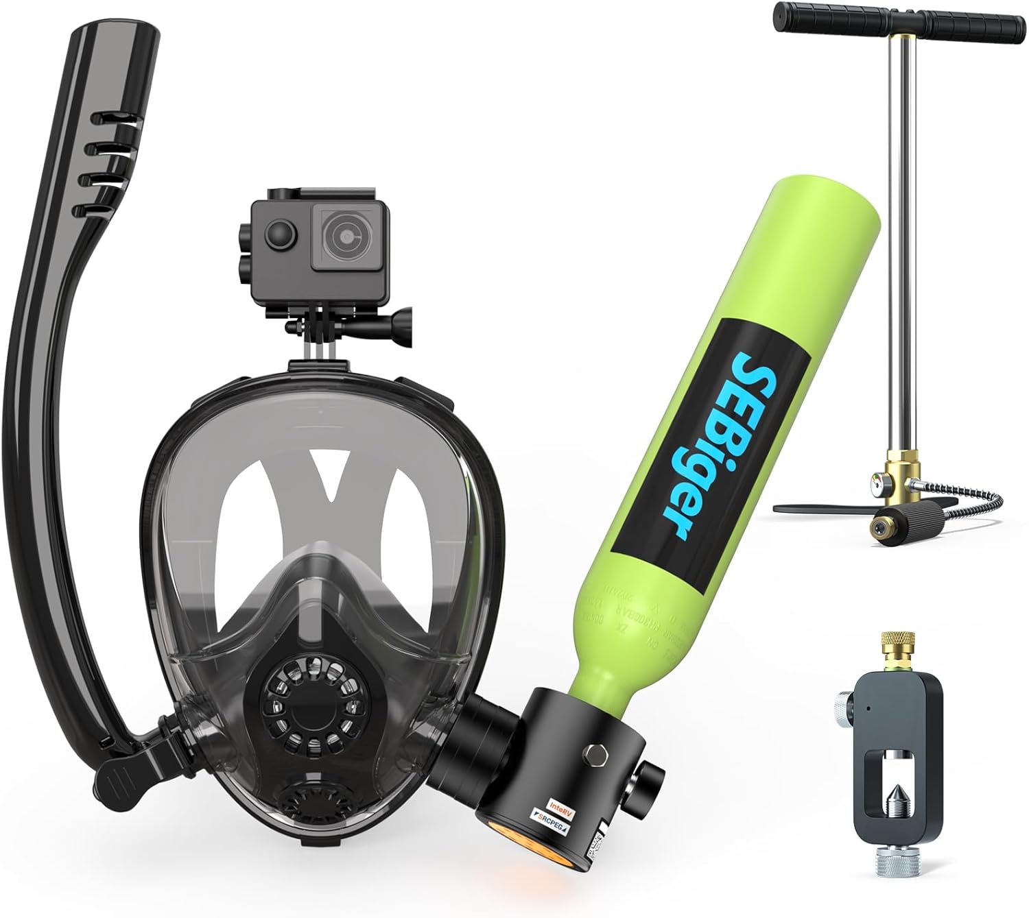 Snorkel Mask Full Face - Mini duikfles 0,5L met full-face snorkelmasker,